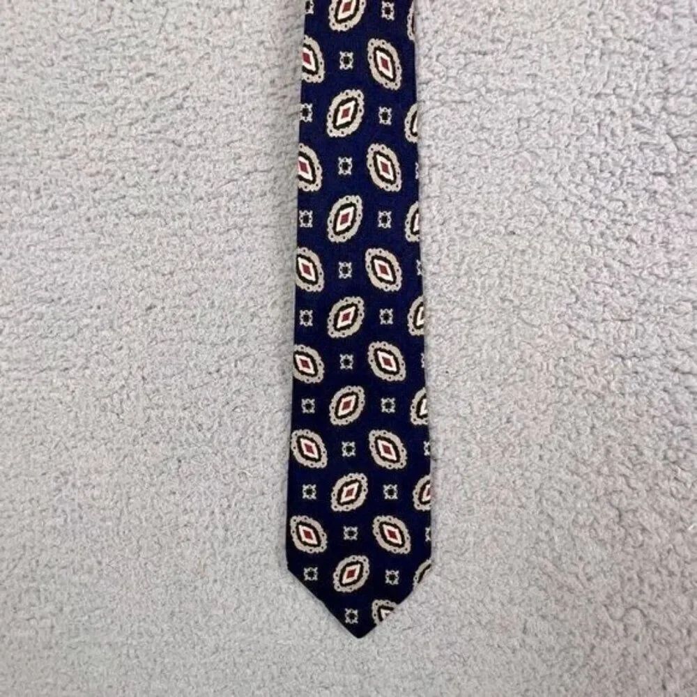 COACH MENS SILK TIE BLUE WITH TAN RED DESIGN